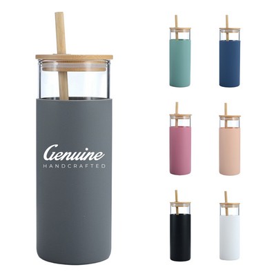 17 oz Glass Tumbler with Bamboo Straw & Silicone Case