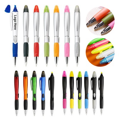 Dual Tip Chisel Highlighter Ballpoint Pen