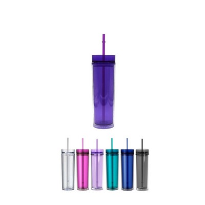 16oz Clear Plastic Tumbler with Straw
