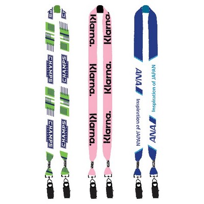 1" Double Ended Dye-Sublimated Lanyard with Metal Crimp & Metal Bulldog Clip