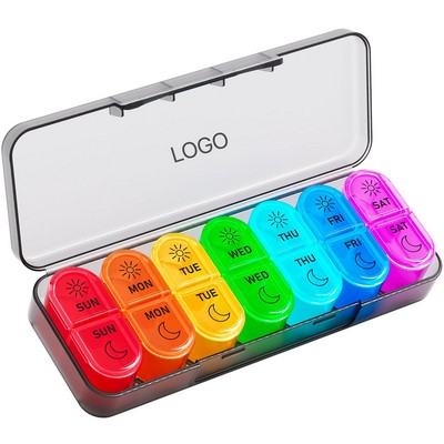 Weekly 7-Day Pill Organizer Morning & Evening 14 Compartments Portable Medicine Box Airtight