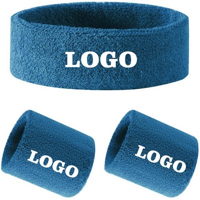 Cotton Spandex Youth Headband And Wristband Set