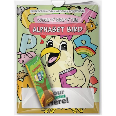 Combo Pack - "Word-y Birdy-y the Alphabet Bird" Coloring Book & 4-Pack of Crayon in a Poly Bag