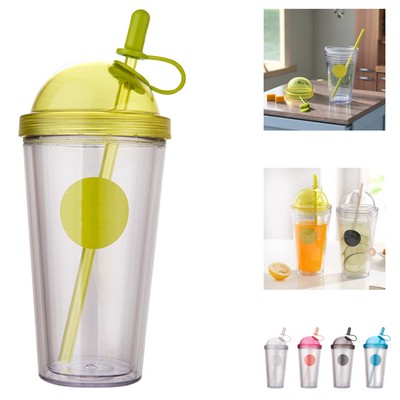 Plastic Straw Cups Tumbler W/ Half-Round Lid