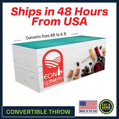 8' - 6' x 30" Top x 29" H Hemmed Convertible Table Throw -Full Color Print Dye Sub - Made in the USA