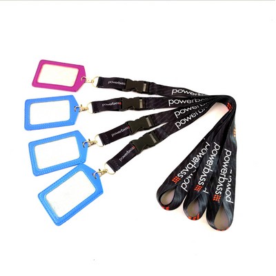 Leather Badge Holder and 3/4" Lanyard w/ Release Buckle