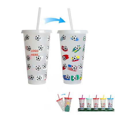 24Oz Cold Color Changing Cup Tumbler W/ Lid And Straw