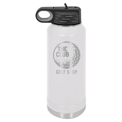 32 Oz. Stainless Steel Double Wall Water Bottle, White, Engraved