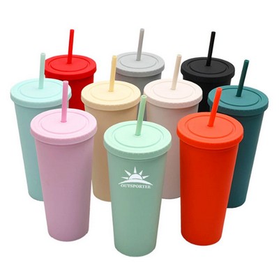 24oz Matte Double Wall Plastic Tumbler with Lid and Straw