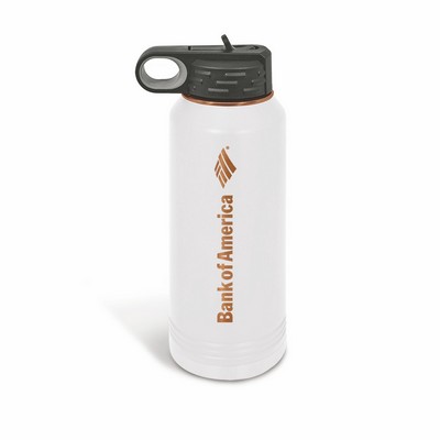 Powder Coated White/Rose Gold Insulated Travel Water Bottle w/Straw